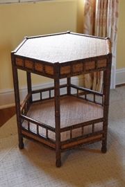 FAUX BAMBOO HEXAGON CANED TABLE