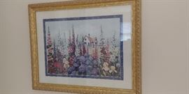 Beautiful framed and mat floral art with old farm house