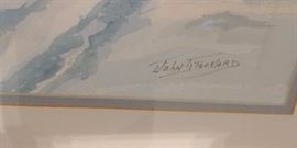 John Stockard signed original watercolor painting - framed art