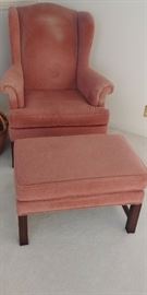 Drexel Traditional Classics Chippendale Style Wing Back Chair and Ottoman - Done in Corduroy