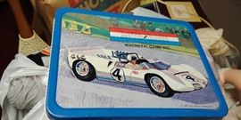 Vintage metal lunch box with thermos