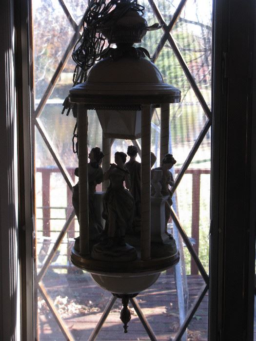  Antique Bisque “The Arts Muses” Porcelain Swag Lamp