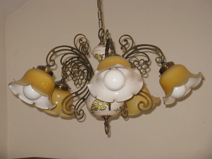 Kitchen Brass & Glass Mid Century Chandelier - There are 2 of these