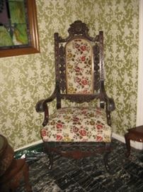 Large Ornate Parlor Antique Tall Back Arm Chair 