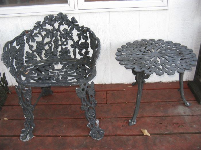 Antique Cast Iron Chair & Table