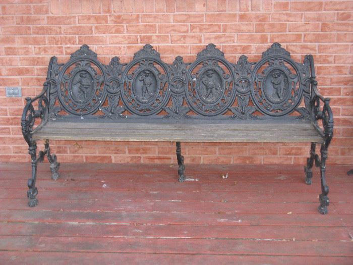 Antique Cast Iron 4 Seat Bench - Figural