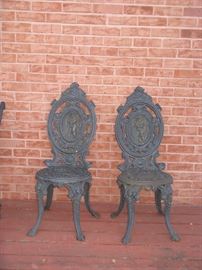 2 Antique Cast Iron Ice Cream Chairs
