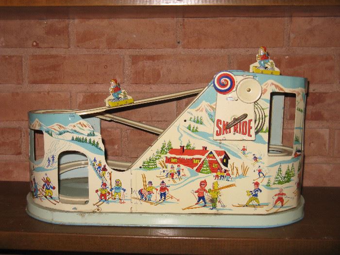 Vintage Tin Litho Wind Up Toy - Ski Ride