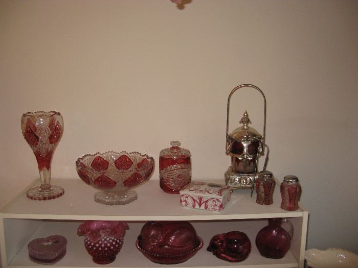 Antique Ruby Pickle Jar, Ruby & Crystal Glass