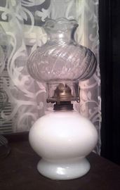 Oil Lamp with Milk Glass Base