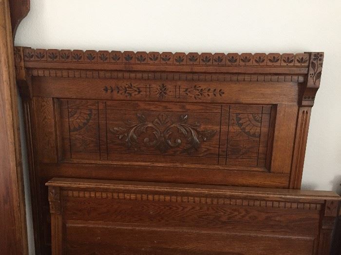 Antique Full Wooden Bed Headboard and Frame