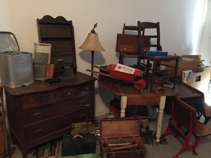 Vintage Chest of Drawers, Vintage Chairs, Vintage School Desks