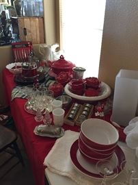 Vintage Red and White  Kitchen China Pieces