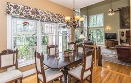 19th Century Walnut Drop Leaf Table with Intricately Carved Base-6 Chairs Tudor Style