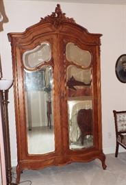 Part of 18th Century Walnut Rococo Bed, Nightstand & Mirror Front Armoire