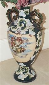 Early 20th Century Japanese Moriage Satsuma Tall Vase