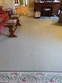 Vintage 1980's Stark wool rug, with custom border - it would be right at home in the Lilly Pulitzer store OR you can take it home and tell everyone you're a rep for the line and can get them anything they want, wholesale! This beauty measures 13' 4" x 9' 8".