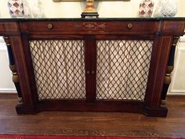 Much better pic of the sideboard, so you can see the pencil inlay, bronze mounts and painted side columns.