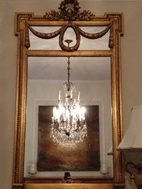 Love, love, love this mirror - it has all the right things, Of course the crystal chandelier in the reflection doesn't hurt; it measures 26" W x 44" T.