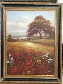 Large original oil on canvas of floral field, signed F. Ardan.