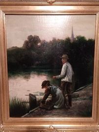 You'll fall in love with these French fisher people, on the banks of the Seine , with the cathedral steeple in the background, to make certain they don't sin.