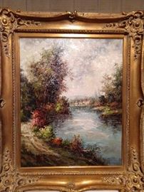 Large original oil on canvas (signed L. Cobeco) of a tranquil path, by a lazy river, looking at an ethereal village.
Wanna buy some more of that good pot?