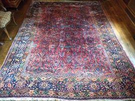 Vintage Persian Sarouk rug, hand woven, 100% wool face, measures 8' 7" x 11' 7".