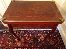 Vintage French inlaid game table, with bronze mounts. 