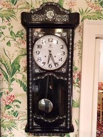 Korean chiming wall clock, with mother-of-pearl inlay.
