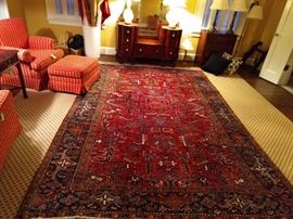 Ah yes, another lovely Persian rug anchoring this bedroom. This is a vintage, all-over pattern Heriz, measuring 7' 7" x 11' 4".