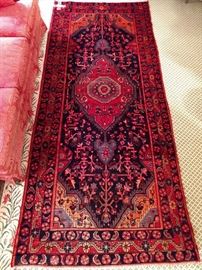 Vintage Persian Sarouk runner, hand woven, 100% wool face, measures 4' 5" x 10' 2".