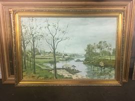 Oil on canvas landscape in appropriate giltwood frame.