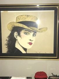 "Woman with black hat" - $5500                                                        hand colored silk 4'x3'