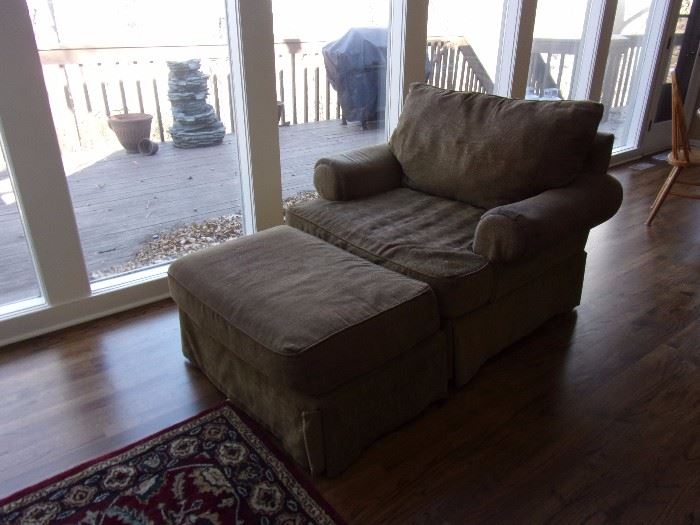 Oversized comfy chair and ottoman, patio propane gas grill and non-working fountain