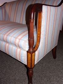 Settee, glass top end table and lamp