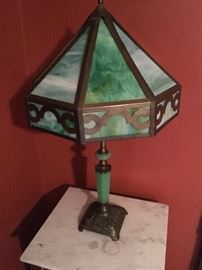 Green slag glass lamp