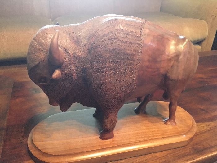 Carbed wood Bison sculpture