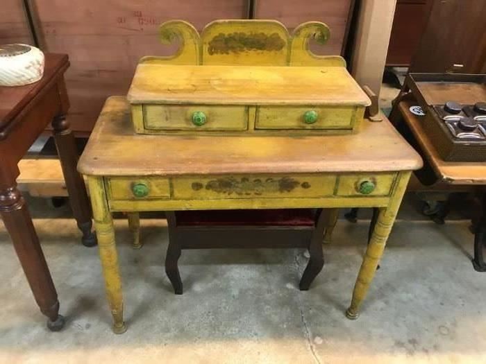 Cottage Pine Painted Desk vanity ca. 1840