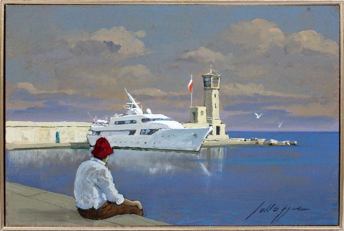 1233 - LUCIO SOLLAZZI (ITALIAN, 1925-), OIL ON BOARD, H 8'', W 12'', "EN REVANT"