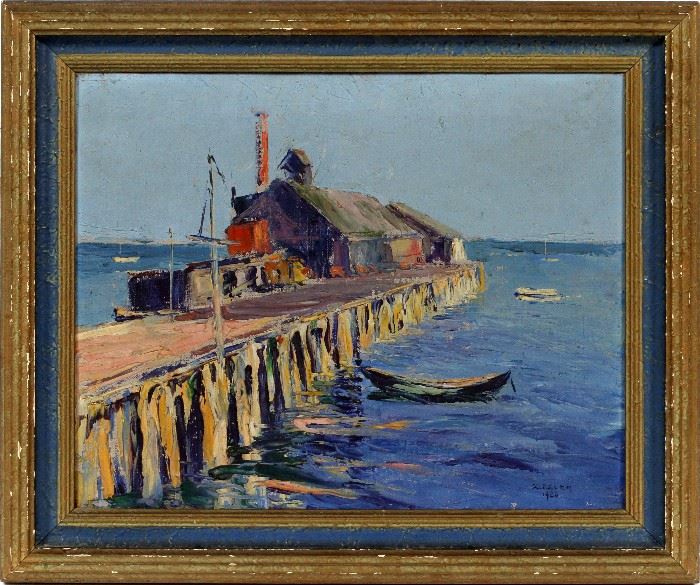 2025 - EUSTACE ZIEGLER (USA 1881-1969), OIL ON CANVAS, 1920 H 16", W 20" "OLD WHARF PROVINCETOWN"