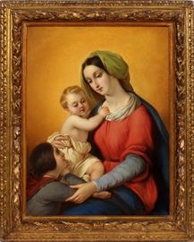 2031 - SCHOOL OF JEAN-AUGUSTE-DOMINIQUE INGRES, FRENCH, OIL ON CANVAS, H 27", W 21", BLESSED MOTHER & CHILD