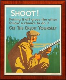 2040 - MATHER & COMPANY, COLOR LITHOGRAPHIC POSTER, 1929, SIGHT: H 43 3/4", W 35 1/2", "SHOOT"