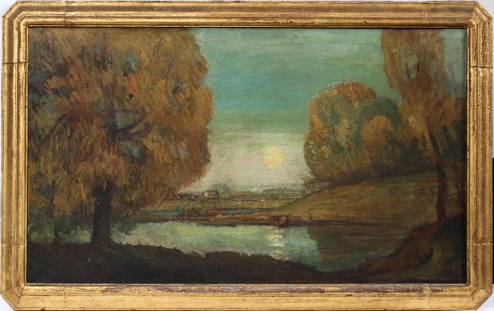 2182 - ATTRIBUTED TO ROY GAMBLE, OIL ON CANVAS, H 26.75", W 45.75", LANDSCAPE AT SUNSET