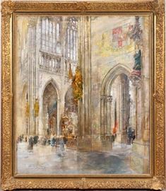 2185 - BEDRICH CERNY (CZECH, 1889-?) OIL ON CANVAS, C.1937, H 62'', W 52'', "ST. VITUS CATHEDRAL"