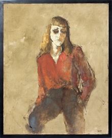 2193 - SARKIS SARKISIAN (AMERICAN, 1909-1977), OIL ON CANVAS, H 42", W 34", "BLOND GIRL WITH RED BLOUSE"