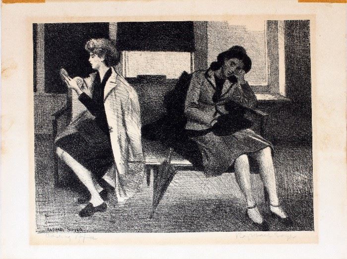 2239 - RAPHAEL SOYER, LITHOGRAPH, 1945, H 9 3/4", W 12 3/4", "CASTING OFFICE"