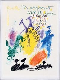 2242 - PABLO PICASSO (SPANISH, 1881-1973), COLOR LITHOGRAPH, H 15", W 11", 'POUR MARGARET, TOROS Y TOREROS'
