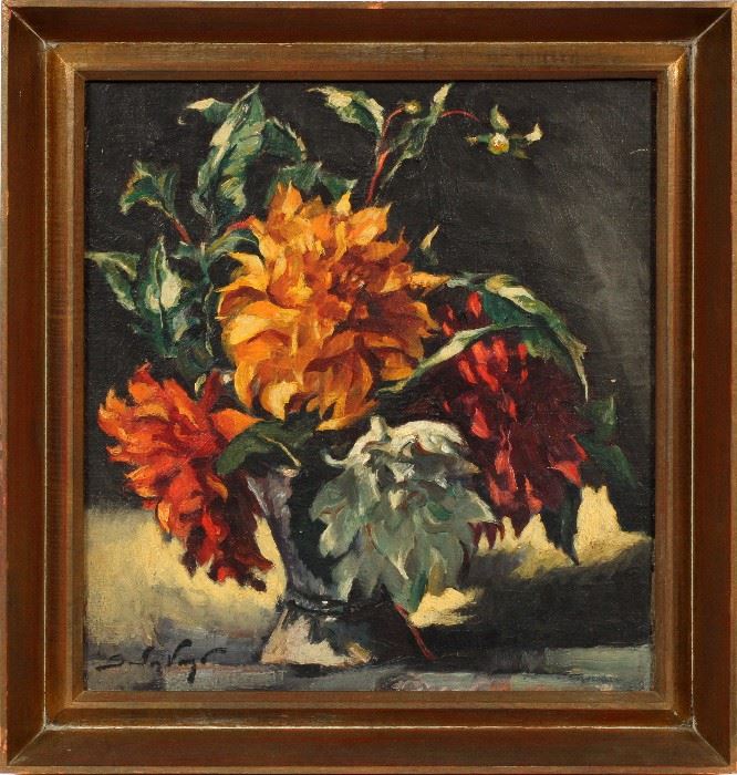 2296 - SANDOR VAGO (HUNGARIAN/AMERICAN, 1887-1946), OIL ON CANVAS, SIGHT: H 20", W 17 1/2", VASE WITH FLOWERS