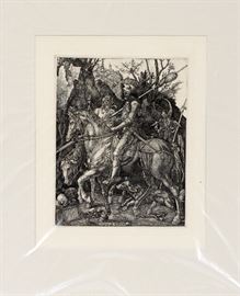 2404 - AFTER ALBRECHT DURER, 20TH C. POSTHUMOUS INTAGLIO PRINT OF THE "KNIGHT, DEATH AND DEVIL", H 10", W 8"