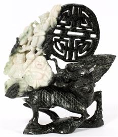 1217 - CHINESE CARVED HARDSTONE SCULPTURE, H 10 1/2", W 9 1/2"